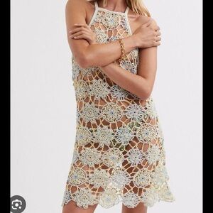 For Love And Lemons Cream and Yellow Mini Dress